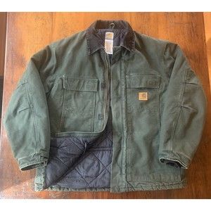 Vintage Carhartt C26 MOS Coat Jacket Moss Green Quilt Lined Workwear Men’s Large